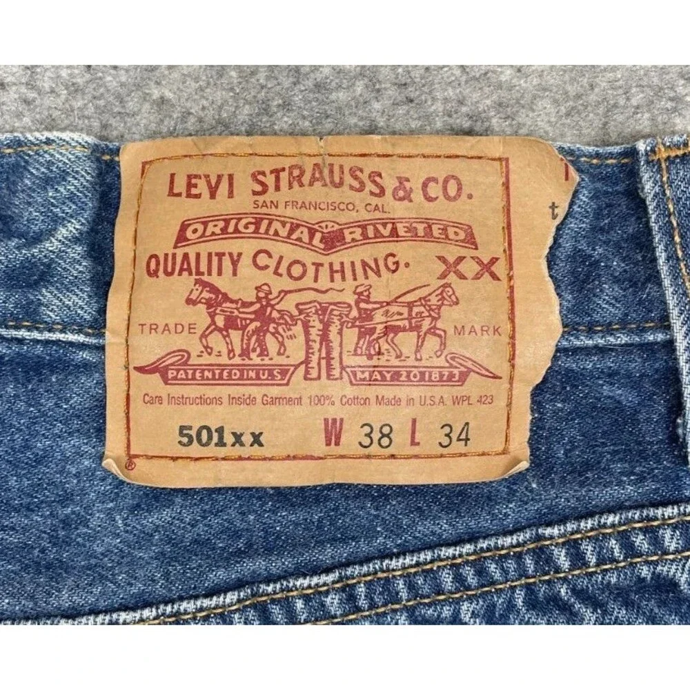 Vintage Levi's 501xx Jeans Mens 34x30 Blue Distressed USA 90s Button Fly Levis